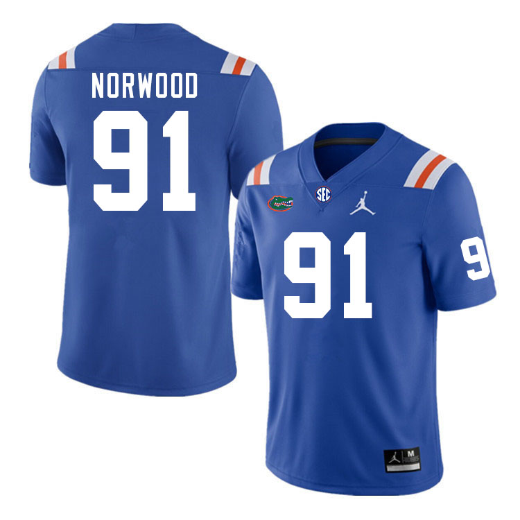 Men #91 Tyreik Norwood Florida Gators College Football Jerseys Stitched-Retro